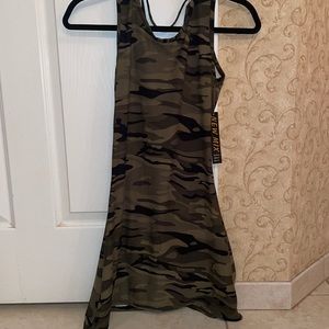 A camouflage dress with cute skits on the high black